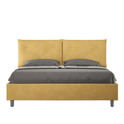 Letto Matrimoniale 160x190 cm con Rete e Contenitore Giroletto con Alzata Comoda Imbottito in Microfibra Appia Ocra