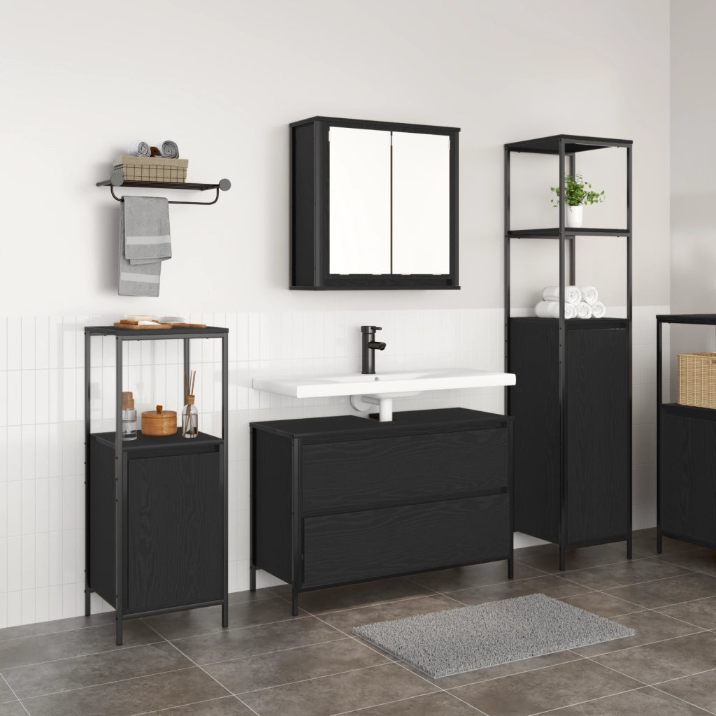 Set di Mobili da Bagno 3 Pezzi in Rovere Nero in Legno Ingegnerizzato
