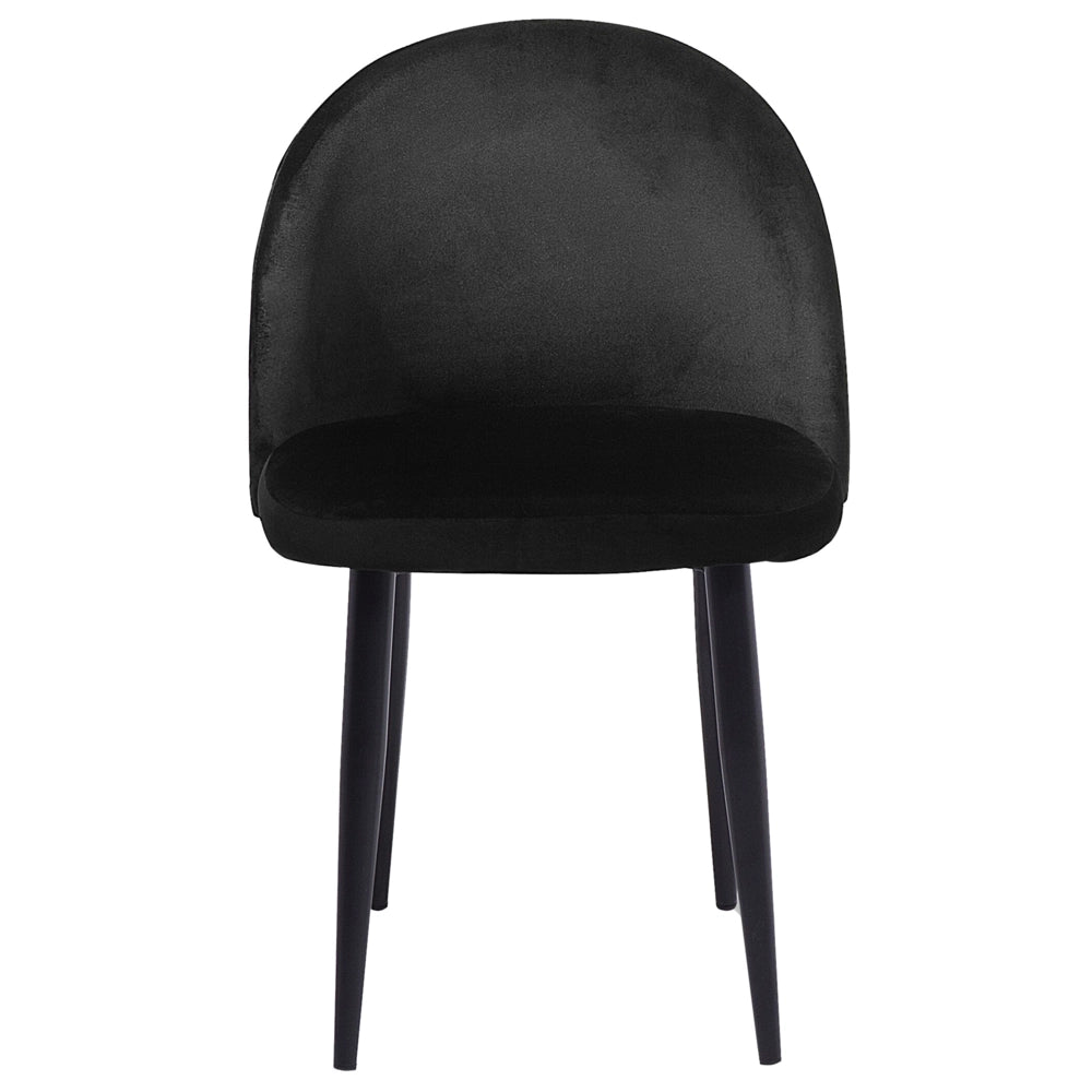 Set di 2 sedie da pranzo in tessuto di velluto Nero moderno design retrò gambe oblique nere
