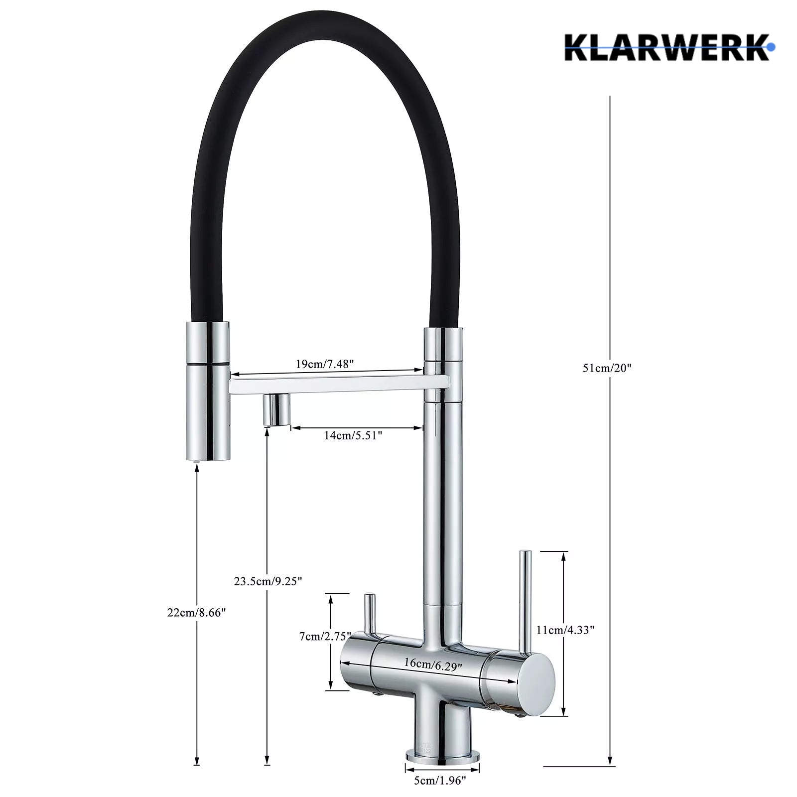Lana | Rubinetto estensibile a 3 vie cromato lucido da cucina ad osmosi| per acqua potabile in acciaio inossidabile,  Filtra 3 connessioni