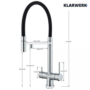 Lana | Rubinetto estensibile a 3 vie cromato lucido da cucina ad osmosi| per acqua potabile in acciaio inossidabile,  Filtra 3 connessioni