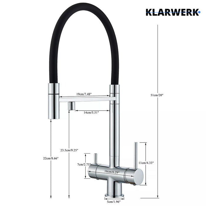 Lana | Rubinetto estensibile a 3 vie cromato lucido da cucina ad osmosi| per acqua potabile in acciaio inossidabile,  Filtra 3 connessioni
