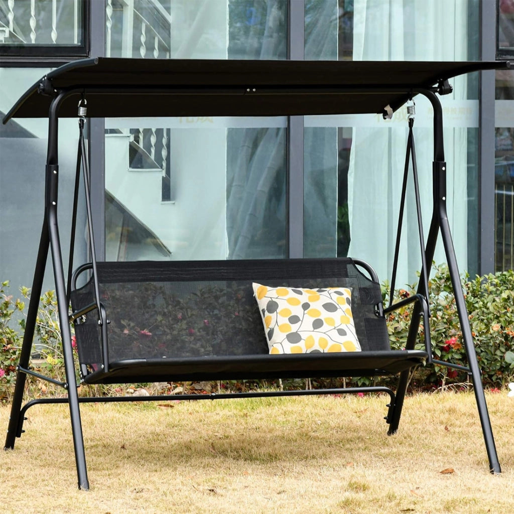 Dondolo da Giardino 3 Posti con Tettuccio Parasole Regolabile 172x110x155cm Nero
