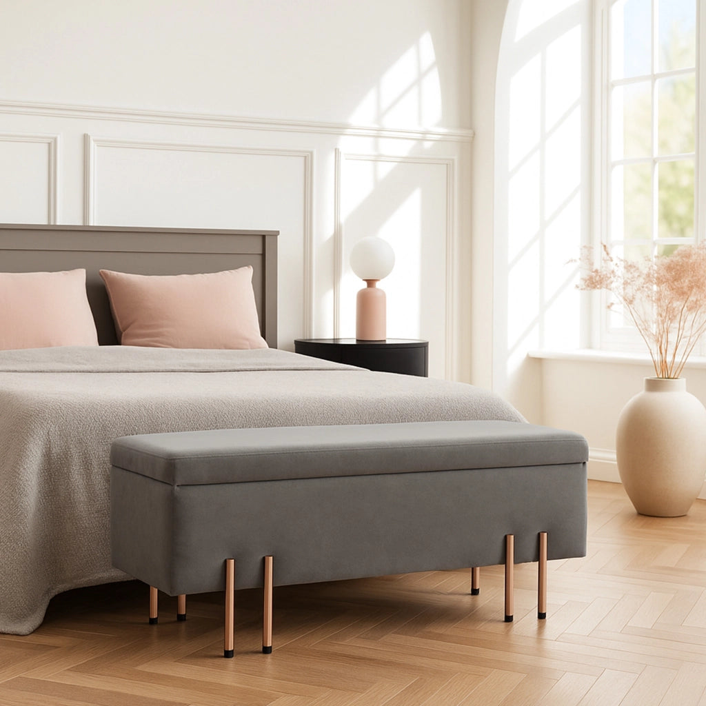 Ottomana Dals Cassapanca con Seduta Imbottita 118x40x42 cm Grigio [en.casa]