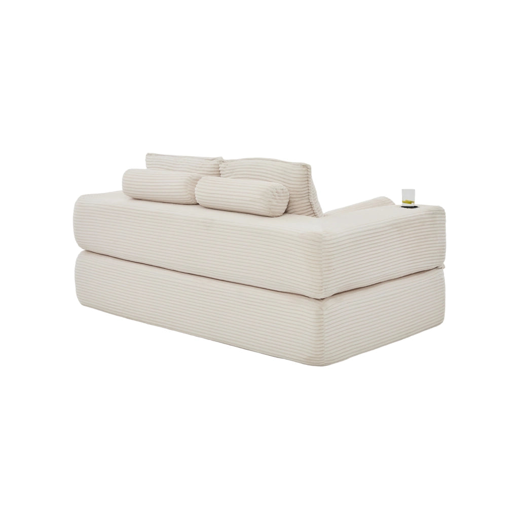 Divano letto multifunzionale in corduroy beige, struttura con molle e cuscini memory, 180x98x80 cm