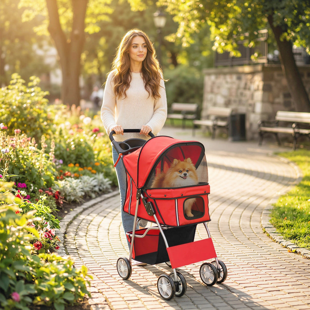 Carrello per Cani con Cuscino Lavabile e Ruote ¨C Zephmum ¨C Rosso 77x44x102 cm