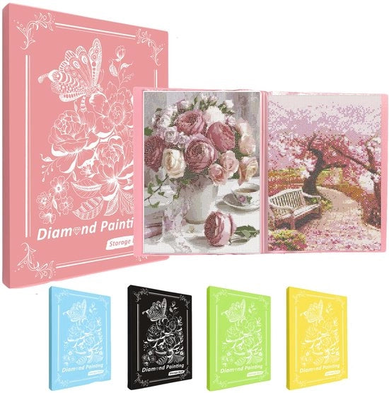 Album di pittura con diamanti, A3, con 60 cassette trasparenti, album per conservazione di foto e accessori di pittura con diamanti (rosa)