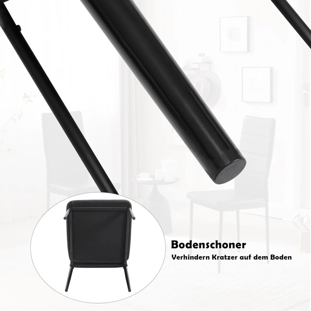 Sedie Sala da Pranzo 4 Pezzi, Sedie da Cucina, Sedia da Pranzo con Schienale Alto, Senza Braccioli, per Camera da Letto, Soggiorno, Sala Reception, in Similpelle e Metallo, Nero, EZS46sz-4