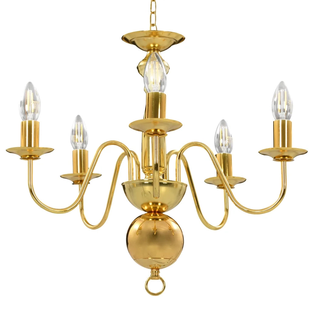 Lampadario classico dal design elegante 50 x 45 cm che crea un'atmosfera morbida e accogliente. 5 lampadine E14 in metallo color oro. 02_0046423