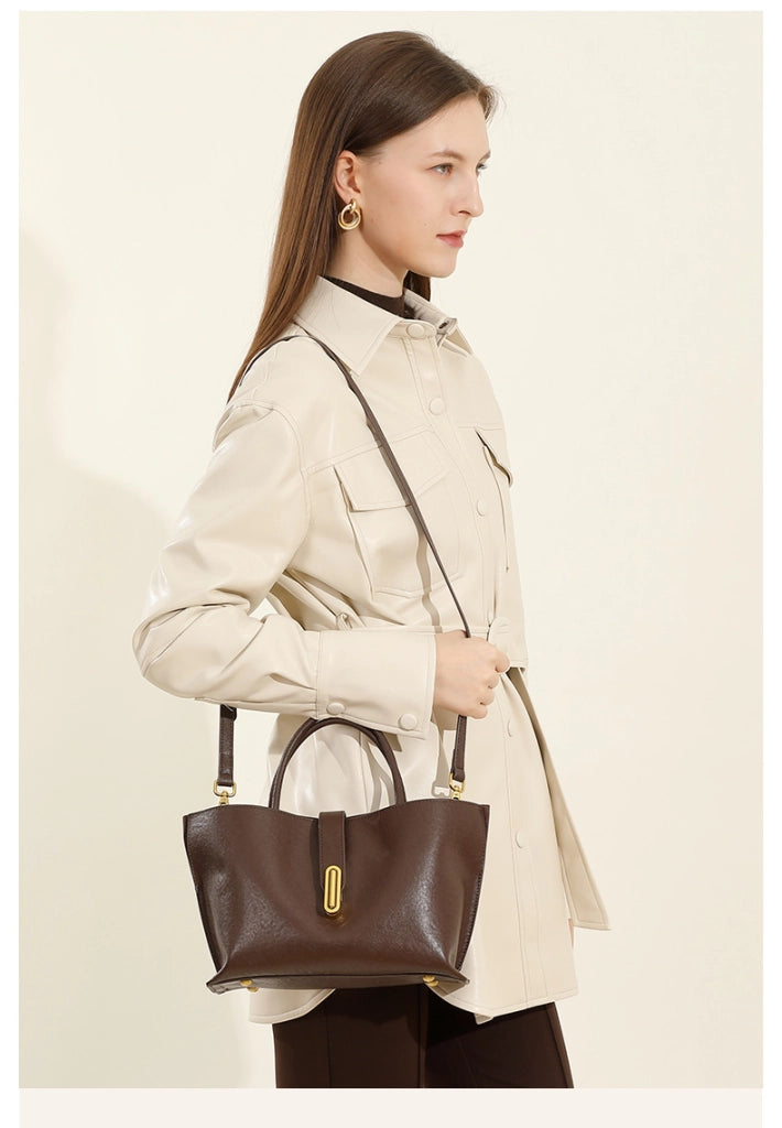 Borsa a tracolla da donna in vera pelle, marrone