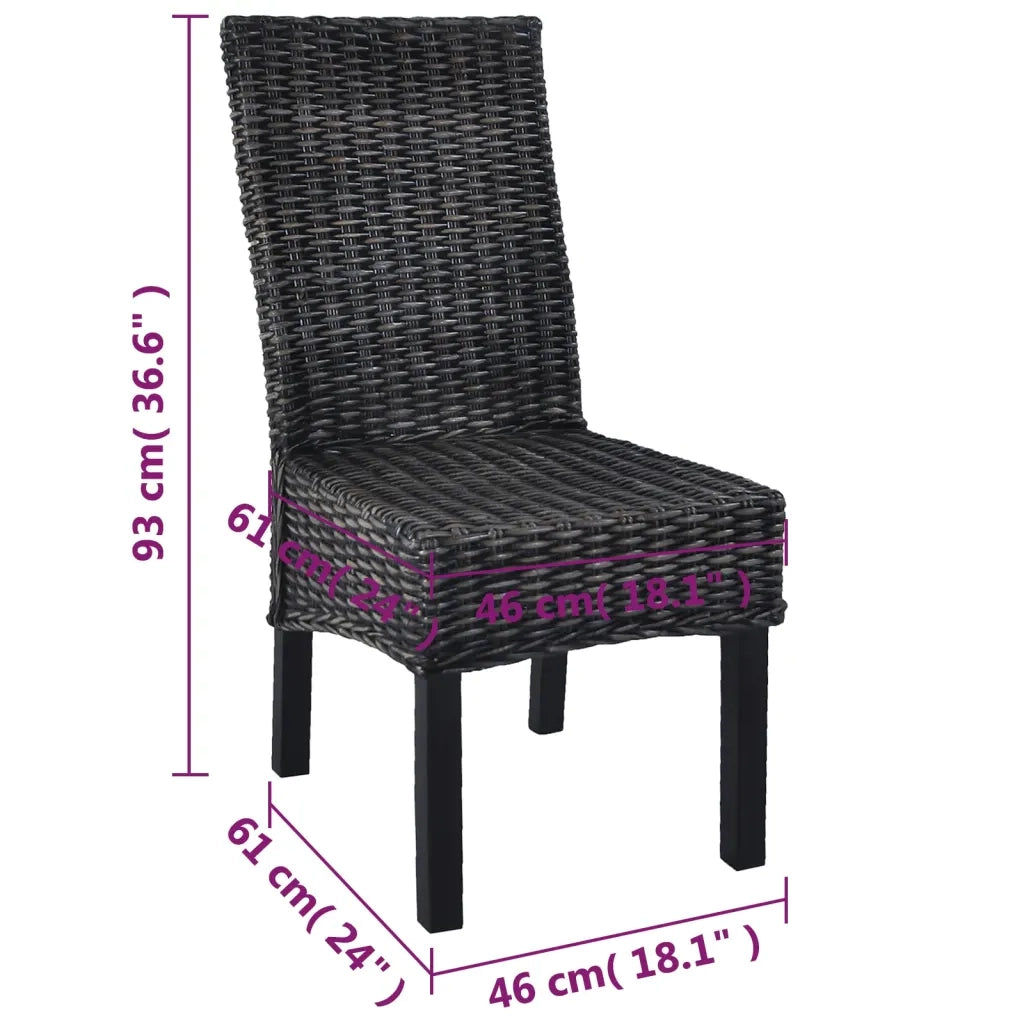 Sedie da Pranzo 6 pz Nere in Rattan Kubu e Legno di Mango 275470