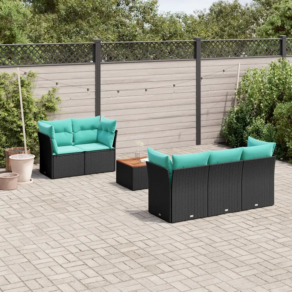 Set Divani da Giardino 6 pz con Cuscini Nero in Polyrattan