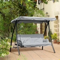 Dondolo da Giardino 3 Posti con Tetto Reclinabile Trasformabile Letto in Poliestere Crema 209cm x 114cm x 170cm