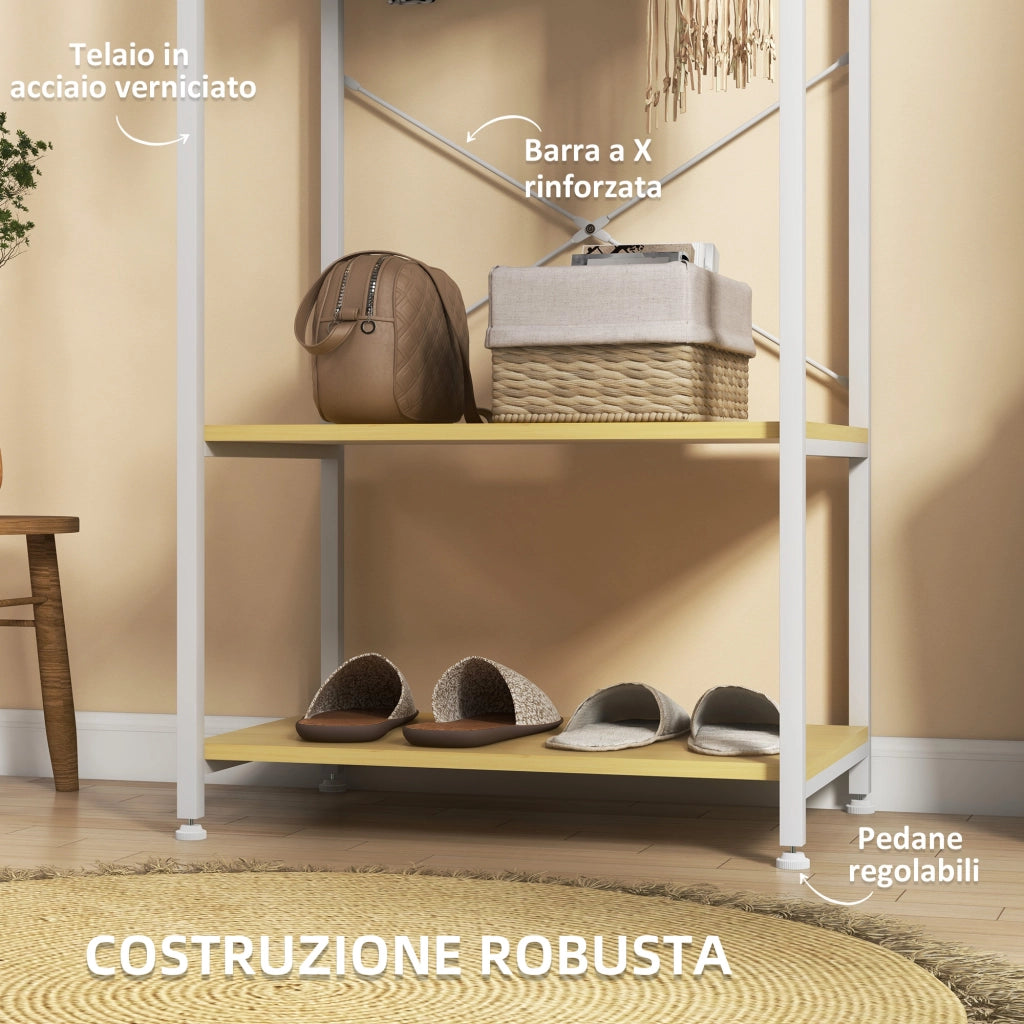 Mobile Appendiabiti 2 in 1 con Ripiano a 2 Livelli, in Acciaio e Truciolato, 60x40x167.5 cm