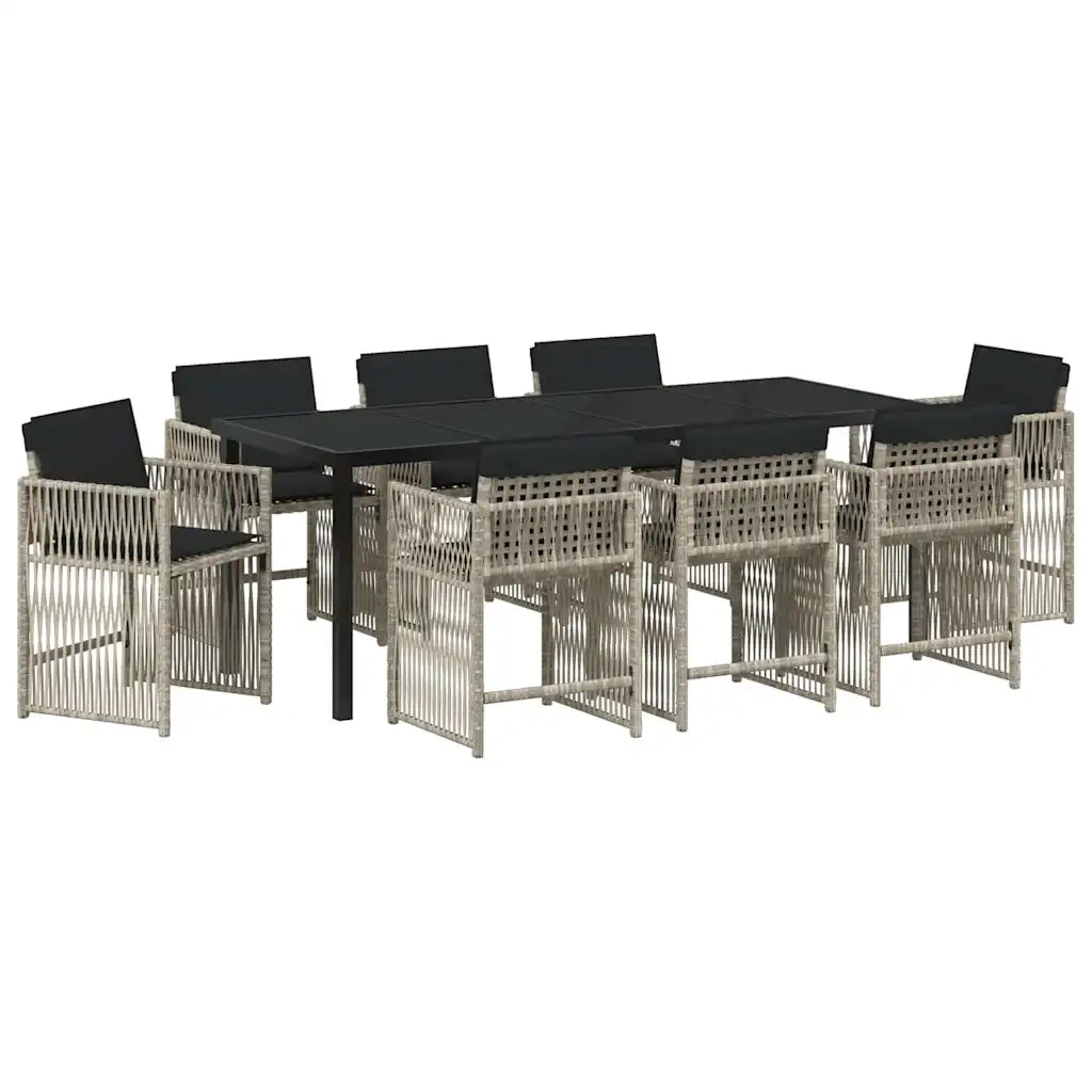 Set da Pranzo per Giardino 9 pcs Grigio chiaro polyrattan 3380792