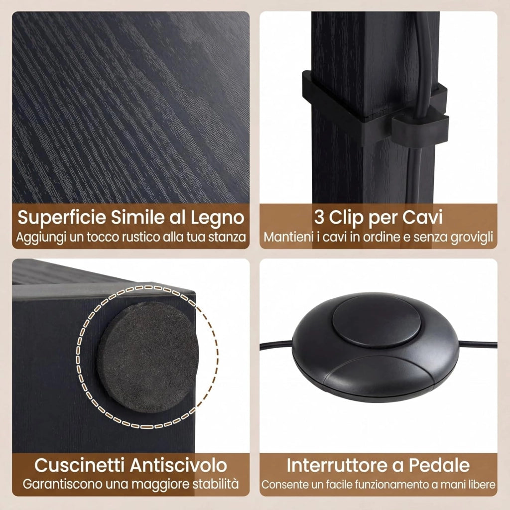 Lampada da Terra, Piantana da Terra con Cassetto, Ripiani, Luminosità Regolabile e Tubi Luminosi Ruotabili 360° Lampada a Stelo per Soggiorno, Camera da Letto e Studio