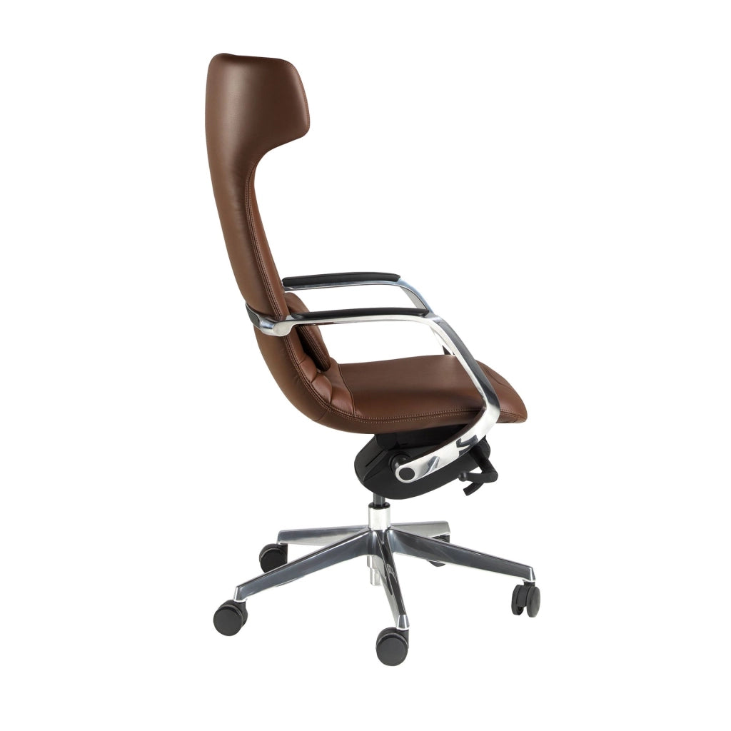 Sedia girevole da ufficio in similpelle marrone