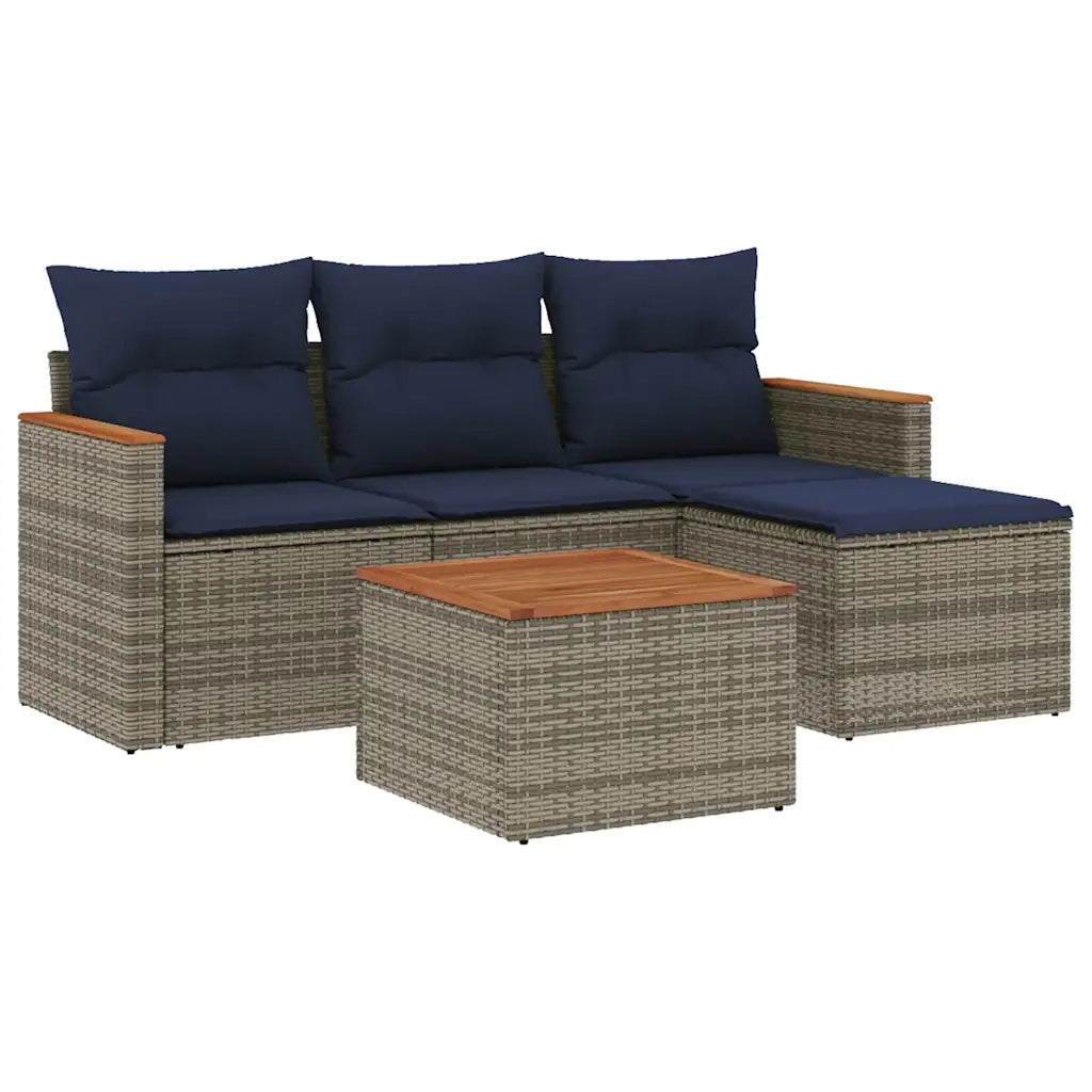 Set Divani da Giardino 5 pz con Cuscini Grigio in Polyrattan 3225914