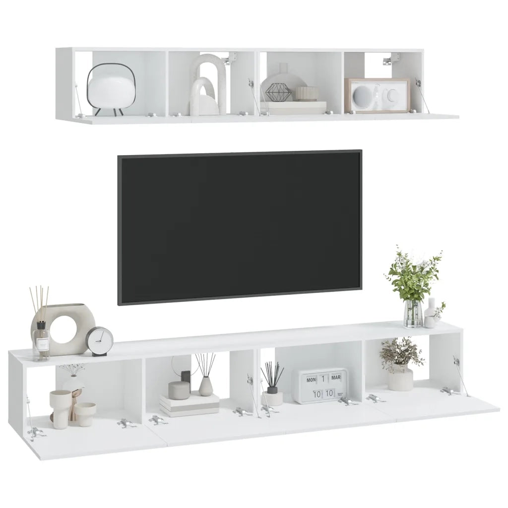 Set di Mobili Porta TV 4 pz | Armadietto TV | Mobile Porta TV Bianco in Legno Multistrato