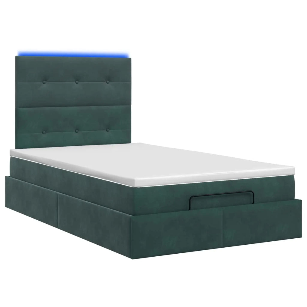 Letto Ottomano con Materasso e LED Verde Scuro 120 x 200 cm 3458298