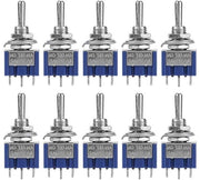10 pezzi di Interruttore a Rocker SPDT ON-OFF-ON 3 posizioni 3 poli 6mm 6A 125VAC