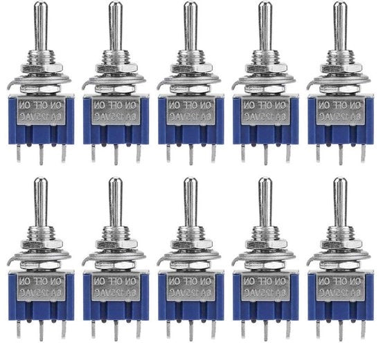 10 pezzi di Interruttore a Rocker SPDT ON-OFF-ON 3 posizioni 3 poli 6mm 6A 125VAC