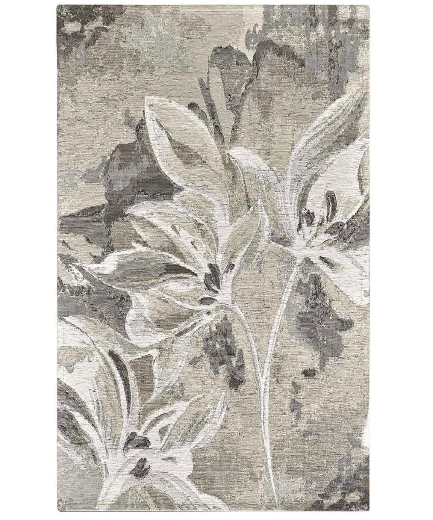Tappeto Arredo VANILLA TORTORA salotto soggiorno camera, disegno fiori vaniglia motivo floreale, multiuso lavabile antiscivolo cm.140x200