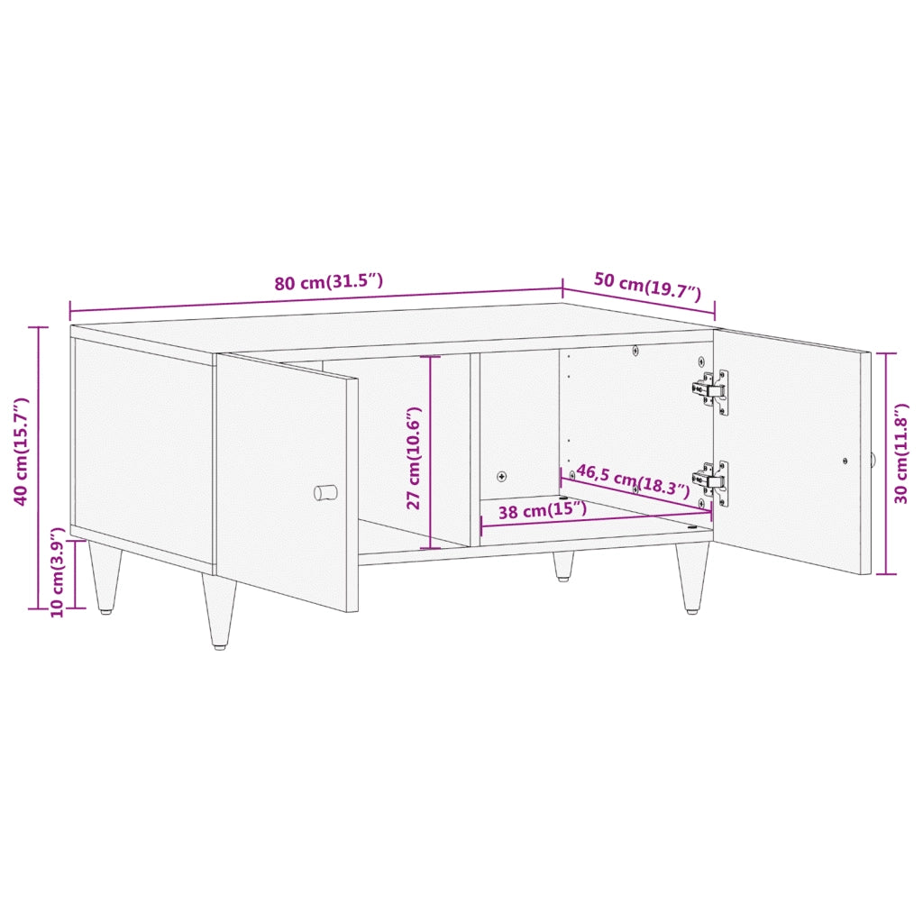 Tavolino da Salotto 80x50x40 cm Legno Massello di Mango 358253