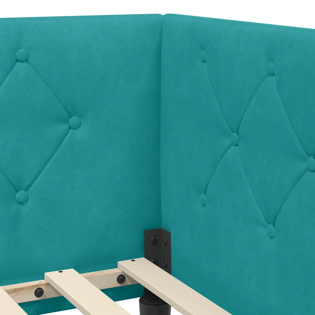 Letto singolo | Letto per adulti | Cornice del letto ad angolo Turchese 100 x 200 cm Velluto