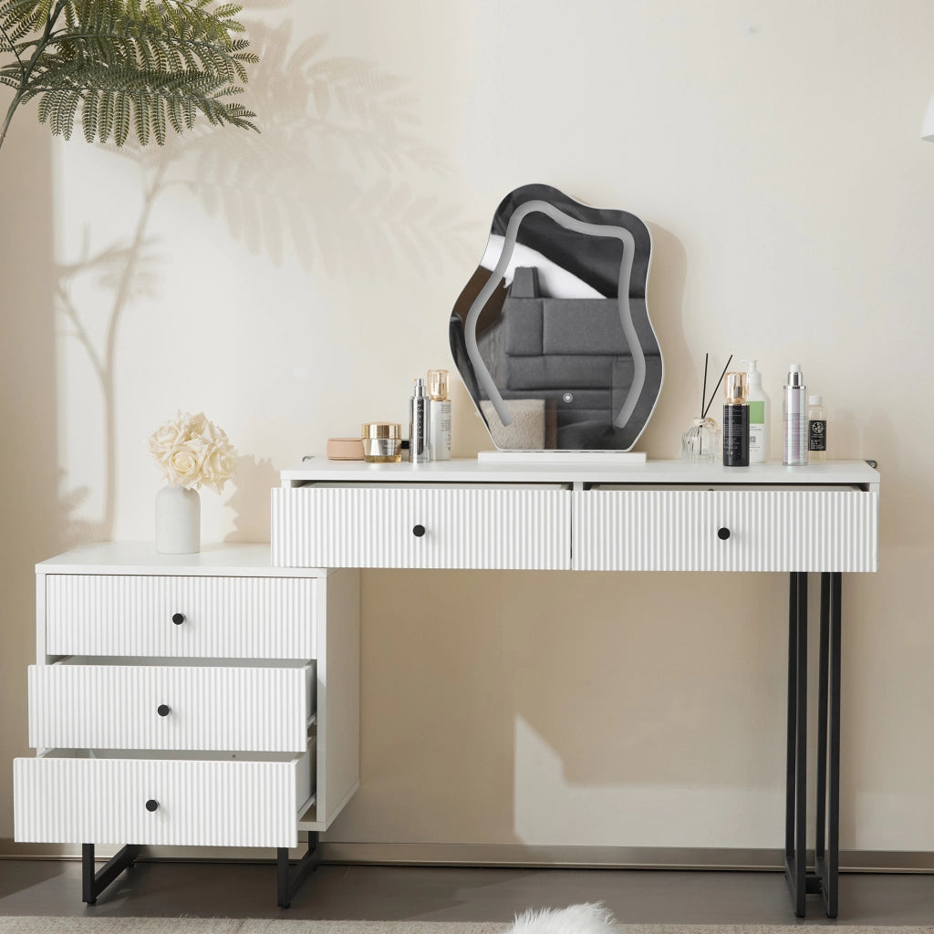 Tavolo da toeletta con specchio illuminato; piano estraibile; LED 3 colori; Bianco; B100×H76×P40cm (senza sgabello)