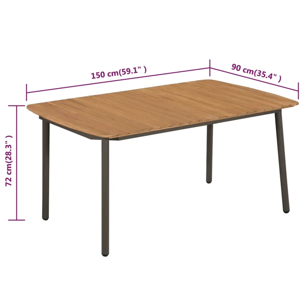 Tavolo da Giardino 150x90x72cm in Massello di Acacia e Acciaio 44234