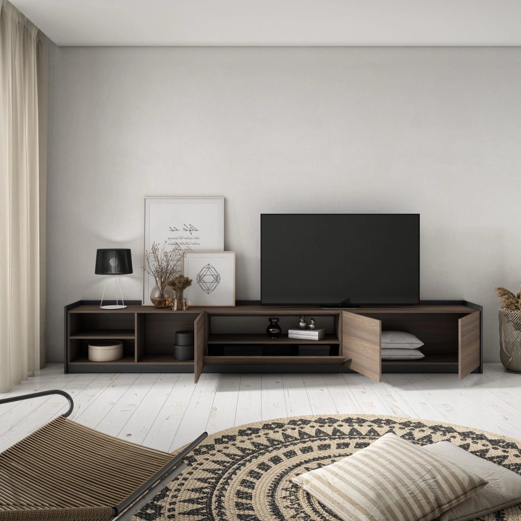 Mobile TV Soggiorno, 310x50x37 cm, Per TV fino a 80", Mobile Soggiorno, Rovere scuro e Nero