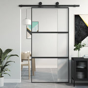 Porta Scorrevole Nera 102,5x205 cm Vetro Temperato e Alluminio 155203