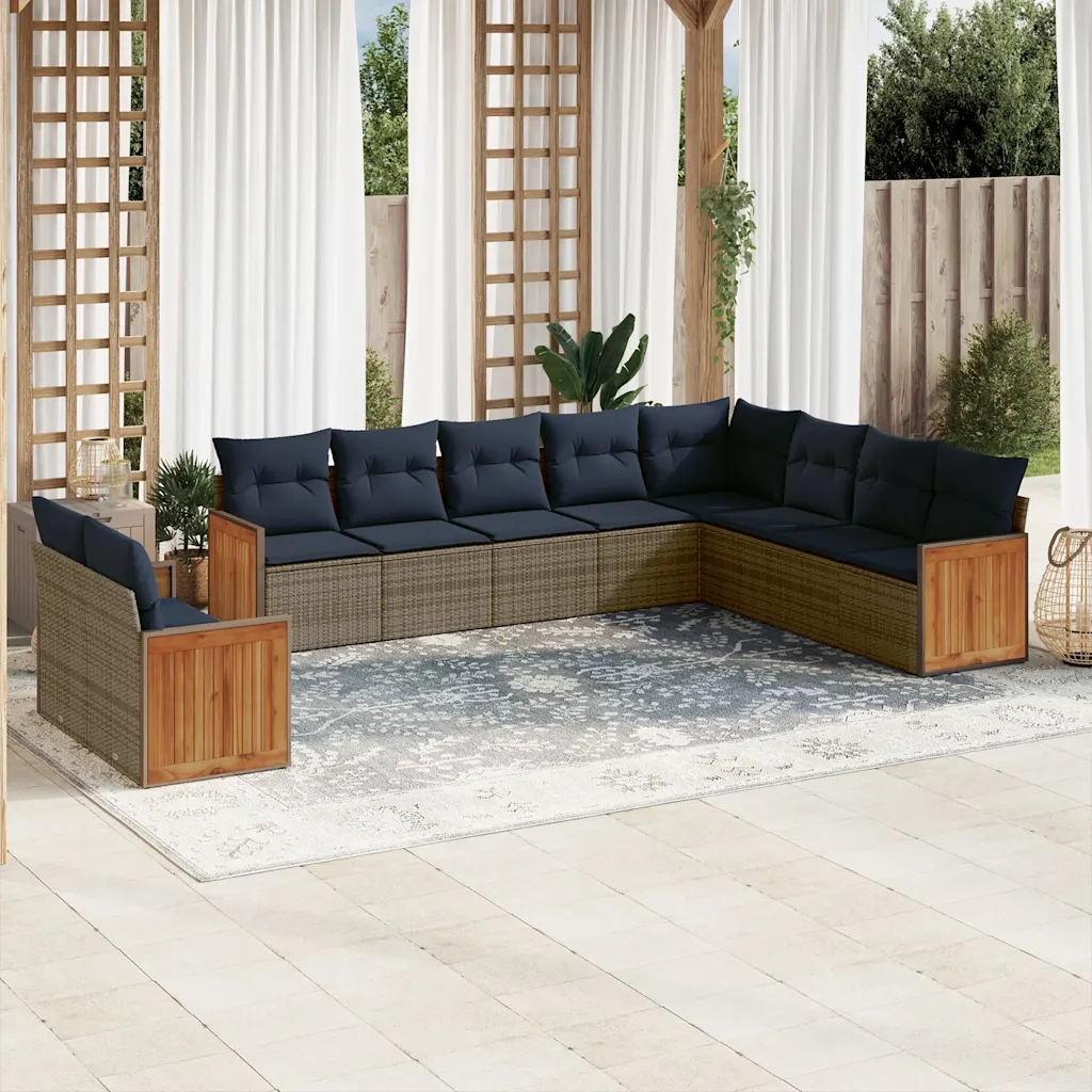 Set Divani da Giardino 10 pz con Cuscini Grigio in Polyrattan 3227797