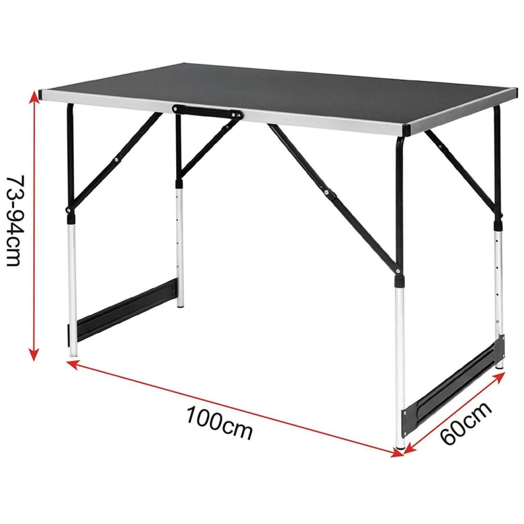 Tavolo da giardino pieghevole multiuso da campeggio regolabile 100 x 60 cm nero 19_0000970