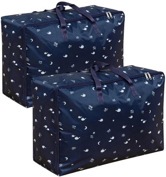 2 grandi borse di stoccaggio supplementari per coperte, tessuto Oxford, borse da trasloco, contenitore per abbigliamento con chiusura a zip, contenitori di stoccaggio impermeabili (blu scuro, 75 x 50 x 25 cm)