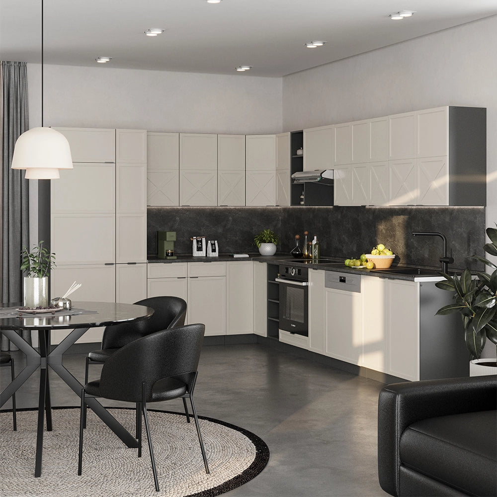 Cucina angolare completa Fame-Line GrigioBeige/Antracite 347 x 60 cm, PL Marmo Vicco