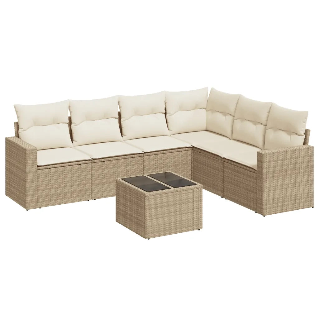 Set Divani da Giardino 7 pz con Cuscini Beige in Polyrattan 3219008