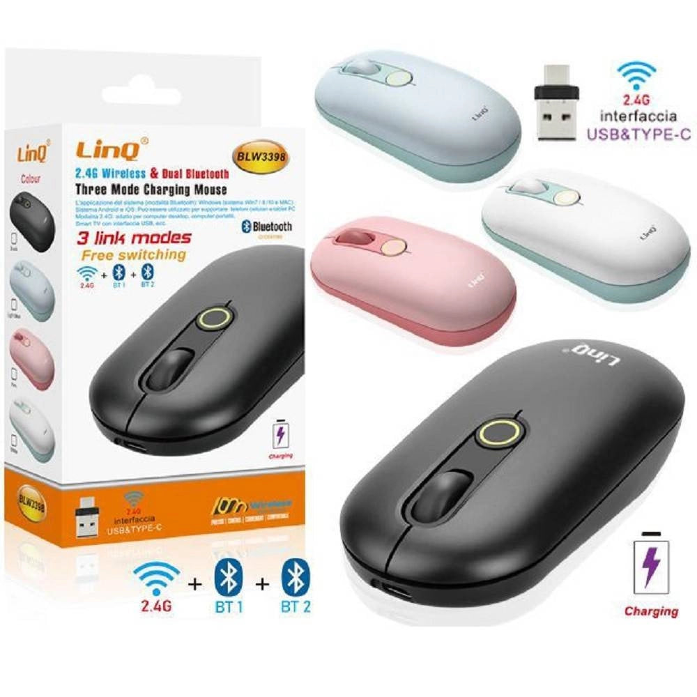 Trade Shop - Mouse Senza Fili Dual-mode Connettività Wireless 2.4ghz & Dual Bluetooth Blw3398 -