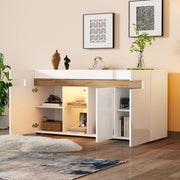 OKWISH Credenza con 3 Ante, Ripiano in Vetro e LED con Controllo da App, per Soggiorno, 140 x 40 x 70 cm