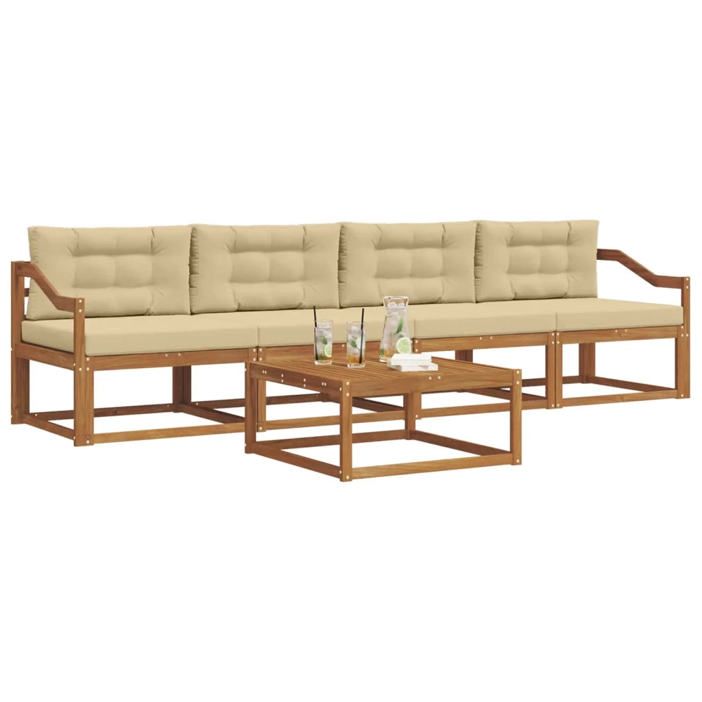 Set di divani da esterno con cuscino 5 pcs Naturale e Beige 3367176