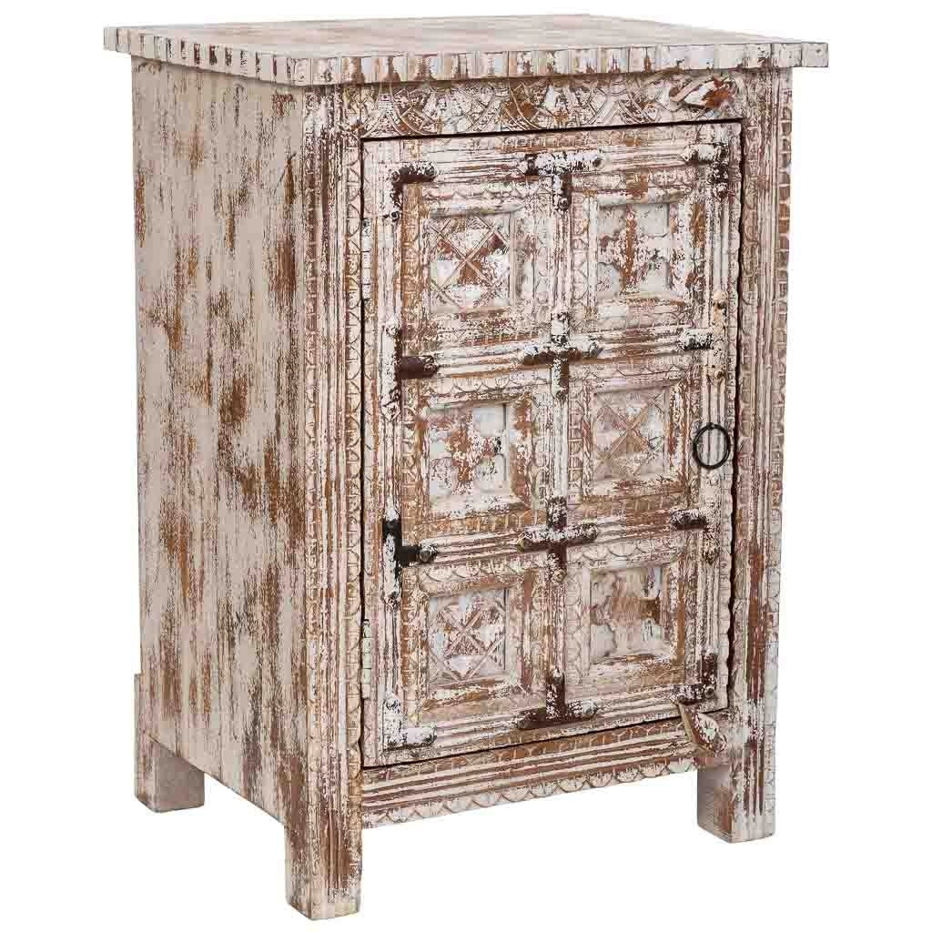 Tavolino artigianale in legno bianco 52x40x74h cm