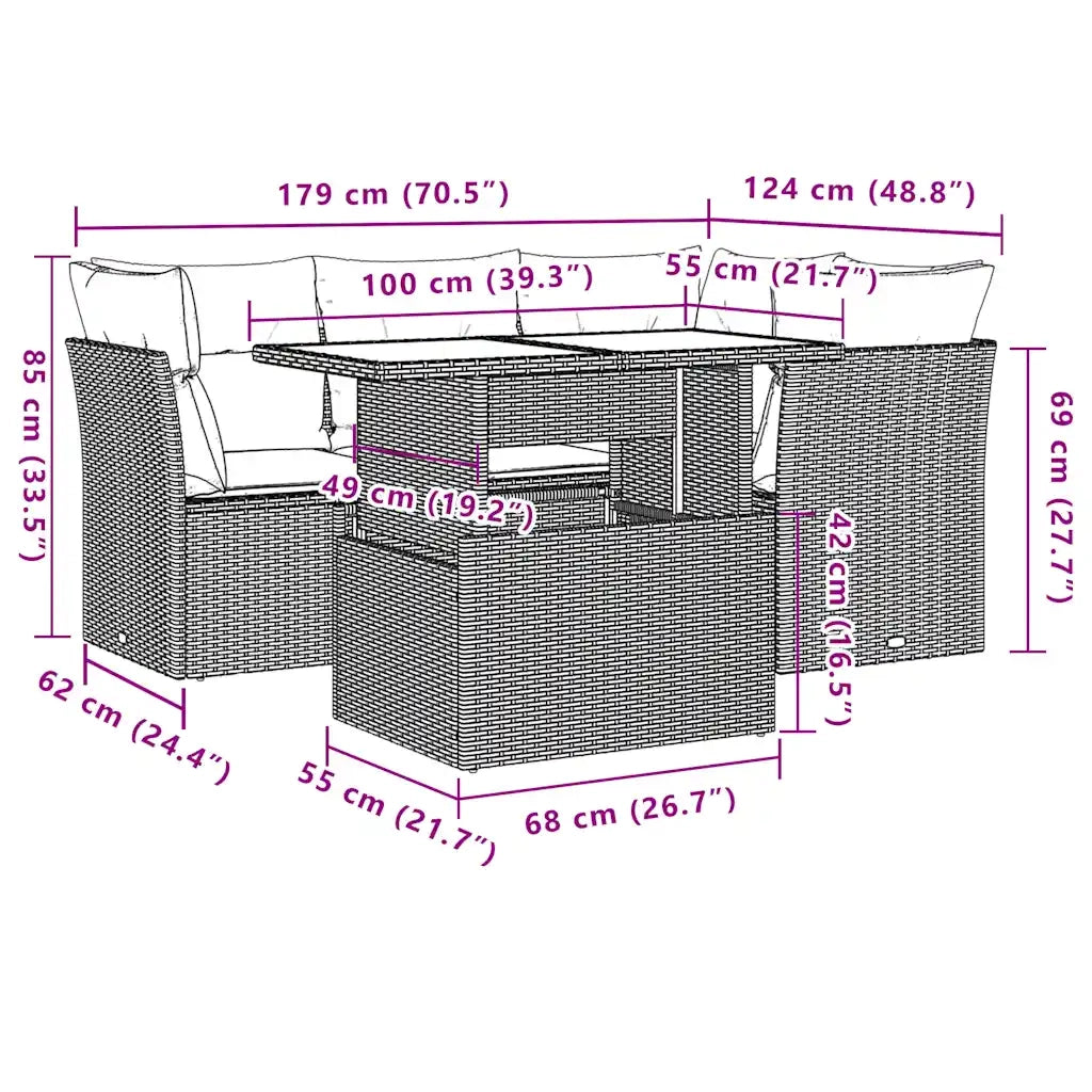 Set Divani da Giardino 5 pz con Cuscini Grigio in Polyrattan 3266561