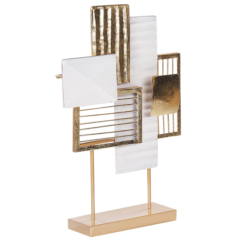 Ornamento in ferro metallico bianco e oro 44 cm Oggetto decorativo Pezzo d'arredo Rettangoli Design moderno