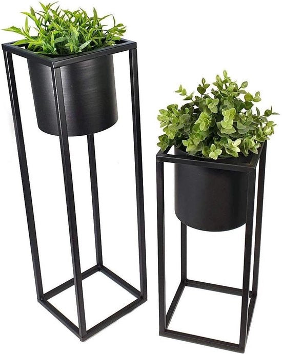 Set di supporti per piante in metallo neri da 35 e 50 cm