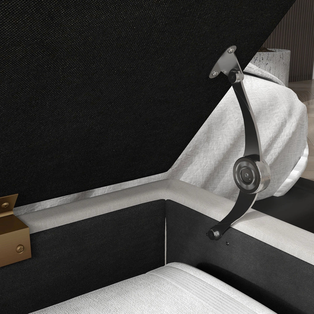 Panca contenitore imbottita crema con gambe dorate 100 cm