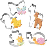 Set di stampi per biscotti in acciaio inossidabile a 5 pezzi per Pasqua, motivi: lumaca, cervo, anatra, farfalla e fiore, resistente al lavastoviglie, argento