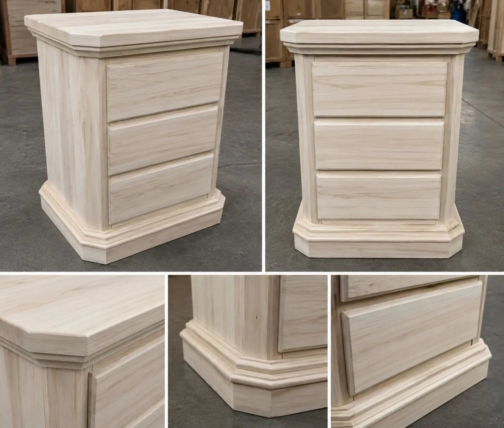 Comodino classico 3 cassetti legno grezzo 60x38x71 (418) - Mobili 2G