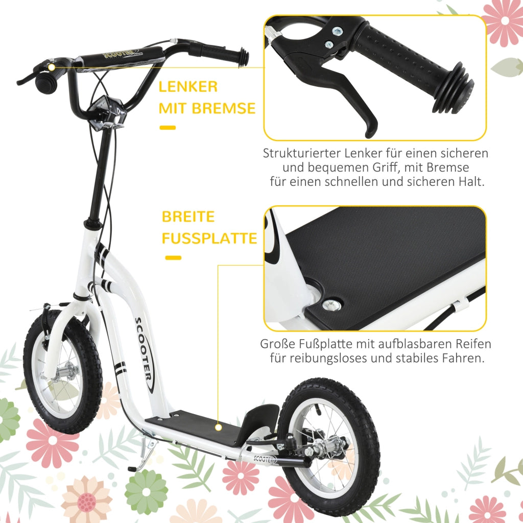 Monopattino per Bambini con Manubrio Regolabile, Ruote Grandi e Freno a Mano ¨C zephmum ¨C Bianco, Metallo, 12 Pollici