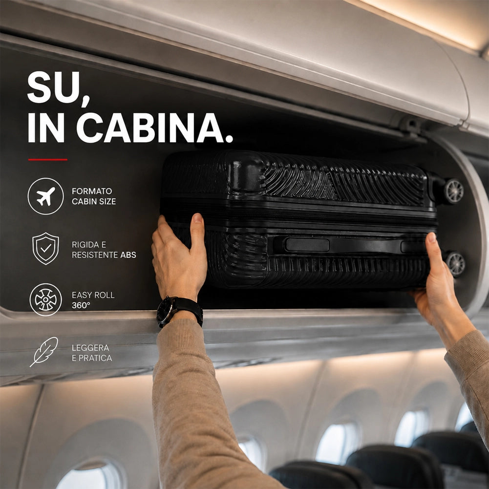Valigia Bagaglio a Mano 55x40x20 cm Nero Trolley Ortega Adatto Ryanair Easyjet